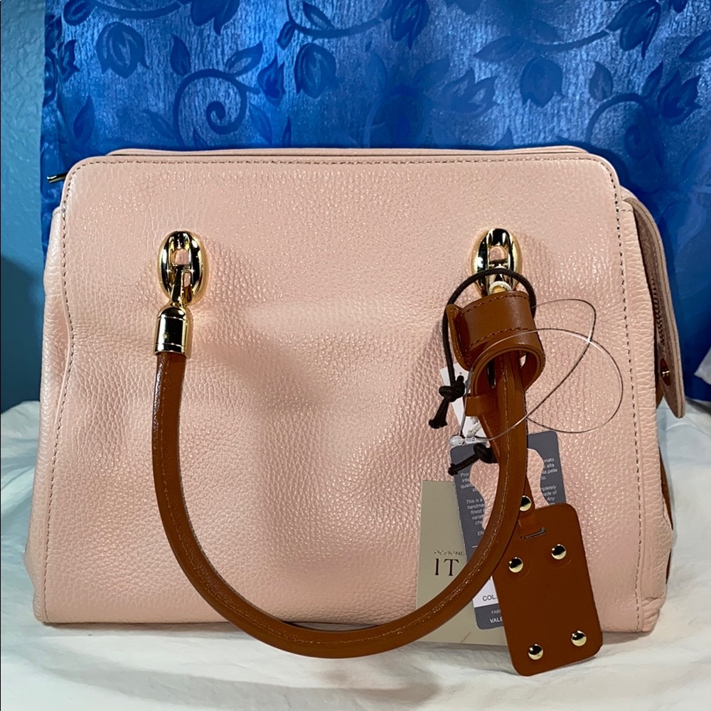 Elegant Pink !it jeans Bag with Brown Handles